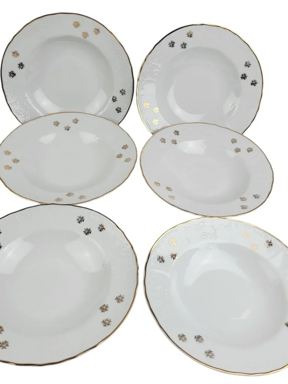 Concordia Lesov Bernadotte Czech 6 Porcelain Salad Soup Bowls White Gold Floral
